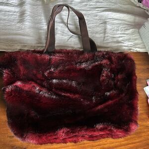 Pottery Barn Burgundy faux fur bag NEW